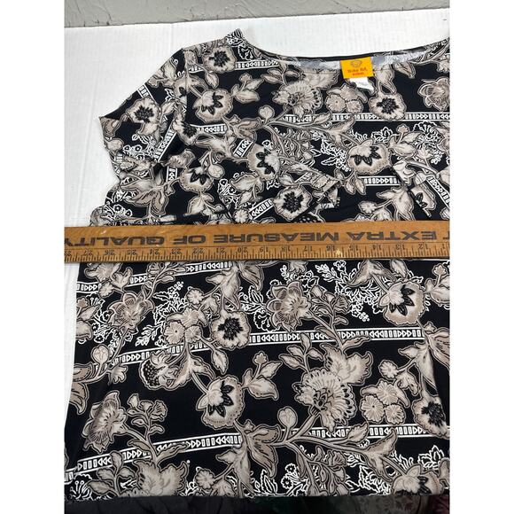 Ruby Rd Womens Black White Floral Striped Tunic Top Shirt 3/4 Sleeve Size 3X - Picture 6 of 6